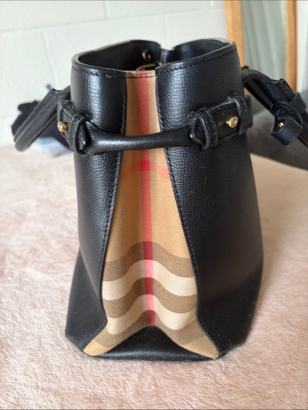 Burberry Black Leather Structured Top-Handle Tote with Gold Hardware - Picture 2 of 9